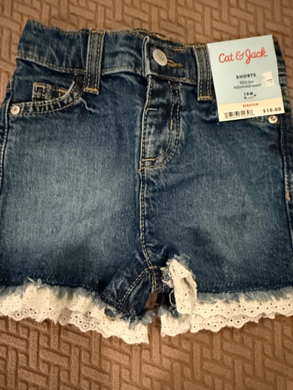 Cat & Jack Blue Denim Shorts with White Lace Trim